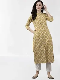 Amazon Brand - Anarva Women's Cotton Regular Knee Length Kurta | Front Open Straight Kurta (Mustard,S) (AMKUR0106MUSTARD_S)-thumb1