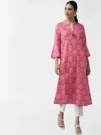 Amazon Brand - Anarva Women's Cotton Straight Knee Length Kurta | Bandej Printed Kurta Set (Fuchsia) (AMSKD0117FUSHIA)-thumb1