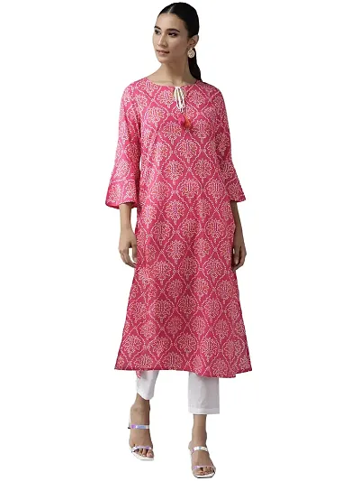 Amazon Brand - Anarva Women's Straight Knee Length Kurta | Bandej Kurta Set (Fuchsia) (AMSKD0117FUSHIA)