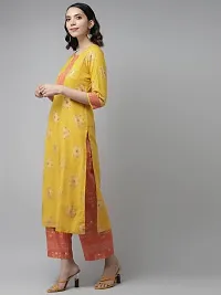 Amazon Brand - Anarva Women's Cotton Straight Knee Length Kurta | Mustard and Fusia Kurta Palazzo Set (Mustard) (AMSKD0023MUSTARD)-thumb4