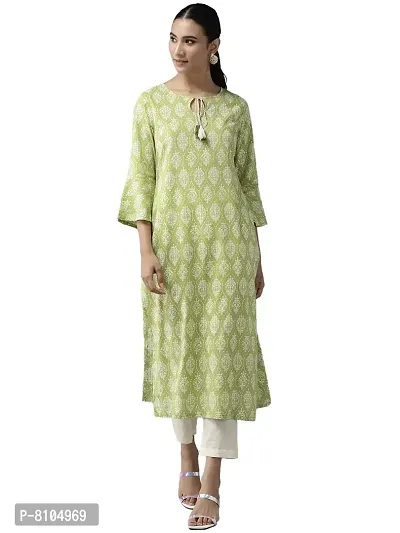 Amazon Brand - Anarva Women's Cotton Straight Knee Length Kurta | Cotton Printed Kurta Set (Green) (AMSKD0118GREEN)-thumb0