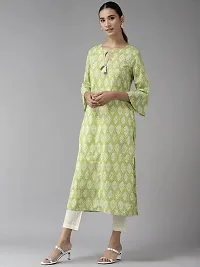 Amazon Brand - Anarva Women's Cotton Straight Knee Length Kurta | Cotton Printed Kurta Set (Green) (AMSKD0118GREEN)-thumb4