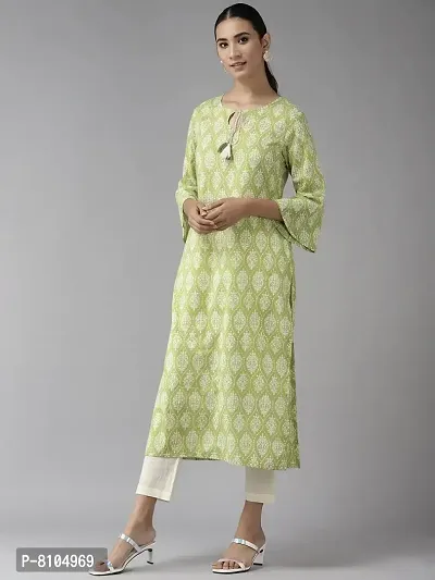 Amazon Brand - Anarva Women's Cotton Straight Knee Length Kurta | Cotton Printed Kurta Set (Green) (AMSKD0118GREEN)-thumb5