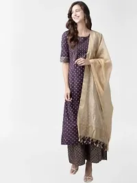Amazon Brand - Anarva Women's Cotton Straight Knee Length Kurta | Gold Print Sharara Set (Purple) (AMSKD0008PURPLE)-thumb1
