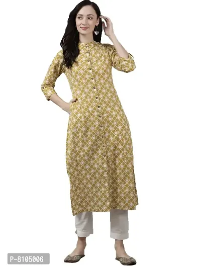 Amazon Brand - Anarva Women's Cotton Regular Knee Length Kurta | Front Open Straight Kurta (Mustard,S) (AMKUR0106MUSTARD_S)-thumb0