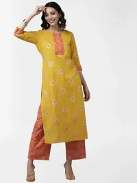 Amazon Brand - Anarva Women's Cotton Straight Knee Length Kurta | Mustard and Fusia Kurta Palazzo Set (Mustard) (AMSKD0023MUSTARD)-thumb1