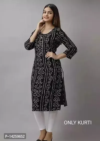 Black Printed Rayon Kurta For Women