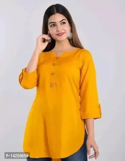 Yellow Printed Rayon Kurta For Women