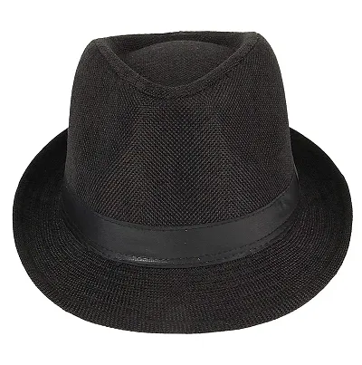 DEXO Casual Self Design Fedora Hat Men and Women Stylish, Unisex Fashionable Hat for Boys and Girls (Black) Pack of 1