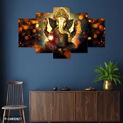 DYNAMICS DECOR Uv Coated Mdf Framed Ganesha 3D Religious Painting For Wall And Home Decor ( 75 Cm X 43 Cm ) - Set Of 5 Wall Painting, Multicolour-thumb0