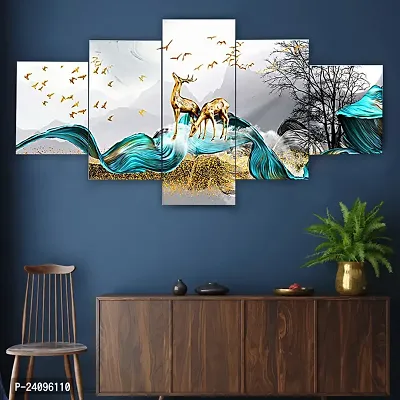 DYNAMICS DECOR Uv Coated Mdf Framed Nature Art 3D Religious Painting For Wall And Home Decor ( 75 Cm X 43 Cm ) - Set Of 5 Wall Painting, Multicolour-thumb0