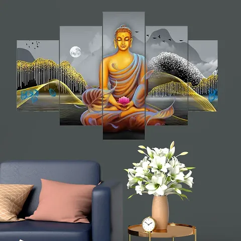 DYNAMICS DECOR Uv Coated Mdf Framed Buddha 3D Religious Painting For Wall And Home Decor ( 125 Cm X 60 Cm ) - Set Of 5 Wall Painting, Multicolour