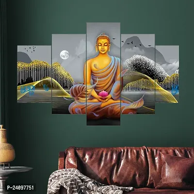 DYNAMICS DECOR Uv Coated Mdf Framed Buddha 3D Religious Painting For Wall And Home Decor ( 125 Cm X 60 Cm ) - Set Of 5 Wall Painting, Multicolour-thumb3