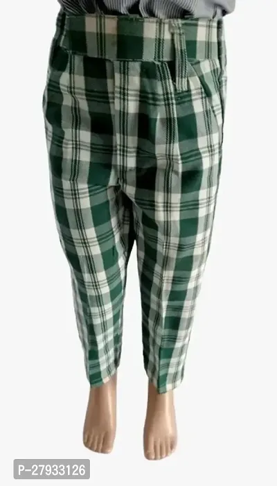 CHECKED GREEN Full Pant - Elastic Waistband  Trousers for Boys