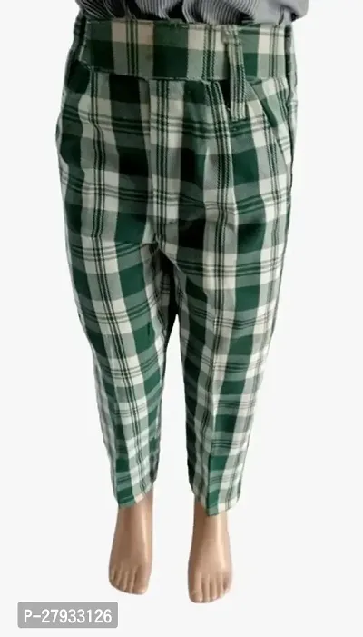 CHECKED GREEN Full Pant - Elastic Waistband  Trousers for Boys-thumb0