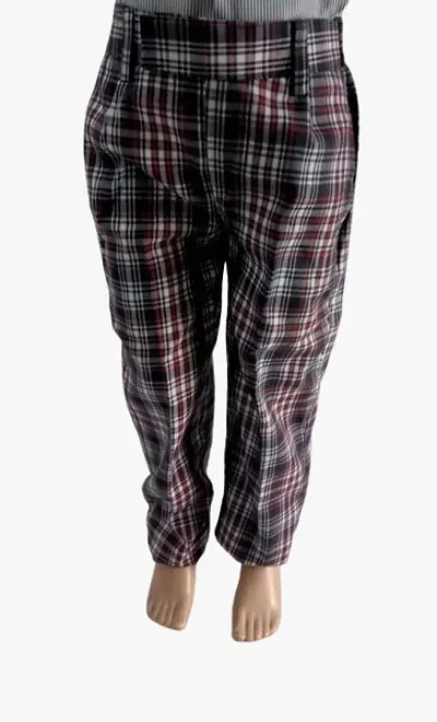 CHECKED Full Pant - Elastic Waistband Trousers for Boys