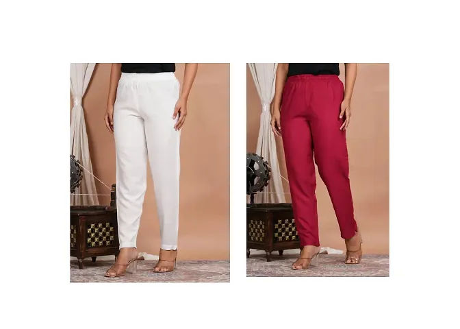 Women Regular Fit Viscose Rayon Trousers pack of 2