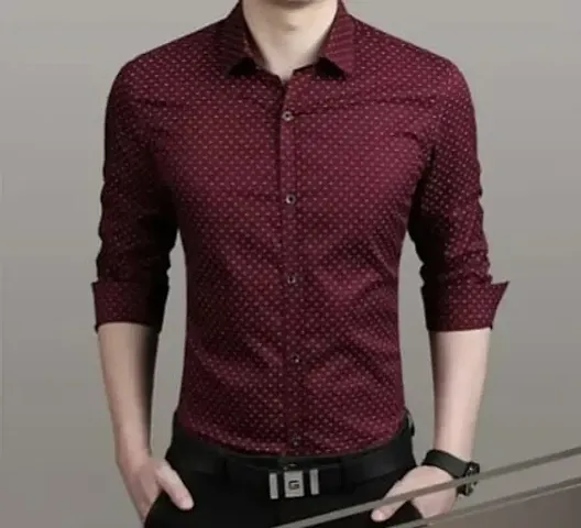 Trendy Cotton Solid Dotted Long Sleeves Casual Shirt for Men