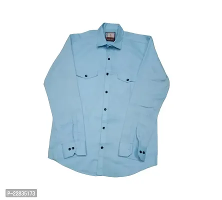 Casual Double Pocket  Light Sky Shirt