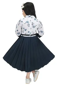 Fabulous Navy Blue Georgette Self Pattern Fit And Flare Dress For Girls-thumb2