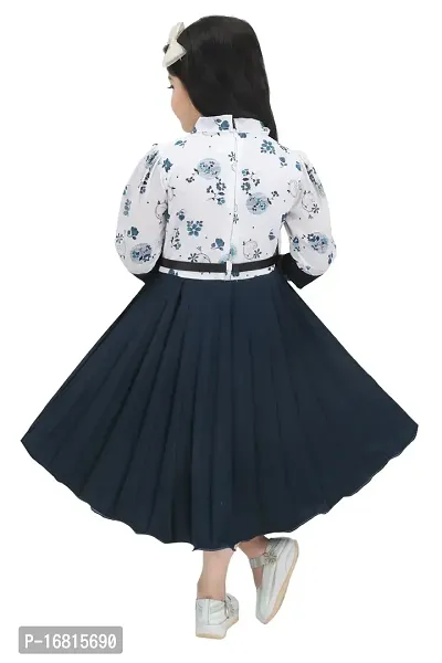 Fabulous Navy Blue Georgette Self Pattern Fit And Flare Dress For Girls-thumb3