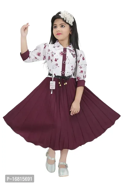 Fabulous Magenta Georgette Self Pattern Fit And Flare Dress For Girls-thumb0