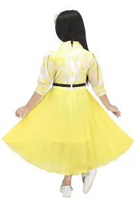 Fabulous Yellow Georgette Self Pattern Fit And Flare Dress For Girls-thumb2