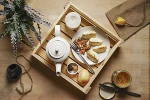 Woodcraft Original Pine Wood Square Tray | Serveware Kitchen Accessories Breakfast Tray - 12"" X 12""-thumb2