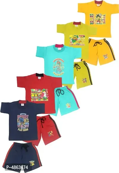 KIDS BOYS AND GIRLS ROUNDNECK T-SHIRT SHORTS SET COMBO PACK OF 5-thumb0