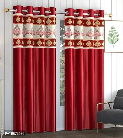 Aadi Traders Polyester Room Darkening Door Curtain (Pack Of 2) 7 Feet (Floral, Red)-thumb0