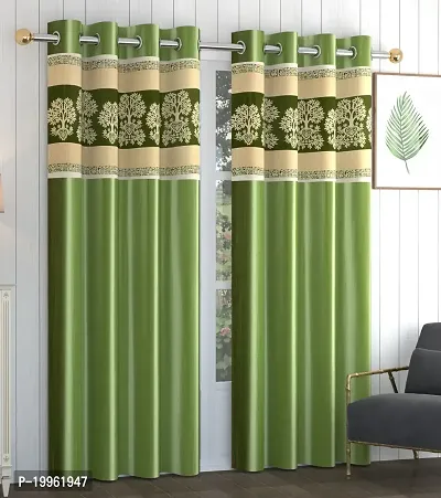 Aadi Traders Polyester Room Darkening Door Curtain (Pack Of 2) 9 Feet (Floral, Green2)-thumb0