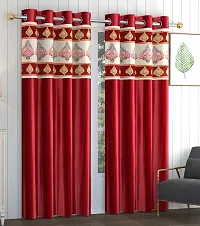 Aadi Traders Polyester Room Darkening Door Curtain (Pack Of 2) 7 Feet (Floral, Red)-thumb2