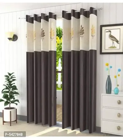 Stylish Brown Polyester Long Door Curtains- 2 Pieces-thumb0