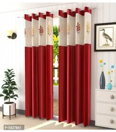 Stylish Red Polyester Long Door Curtains- 2 Pieces