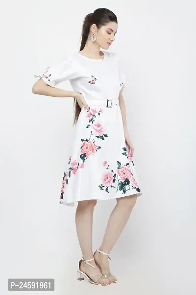 Stylish White Satin Printed Dress For Women-thumb5