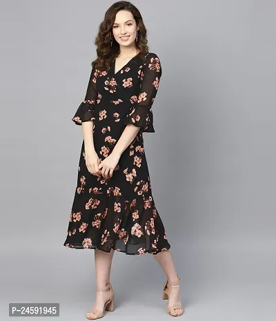 Stylish Black Crepe Printed Dress For Women-thumb0