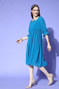 Stylish Turquoise Chiffon Printed Dress For Women-thumb2