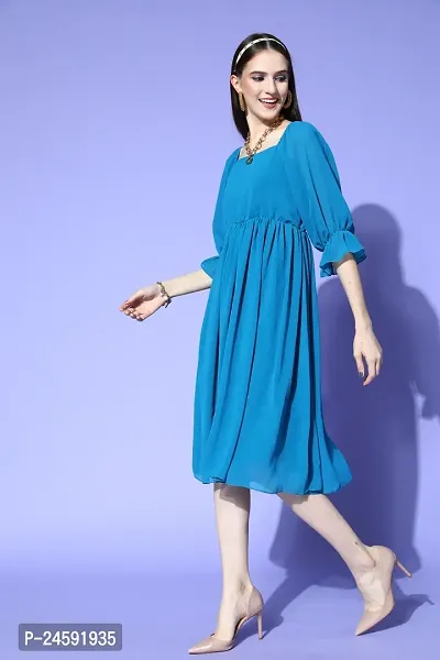 Stylish Turquoise Chiffon Printed Dress For Women-thumb3
