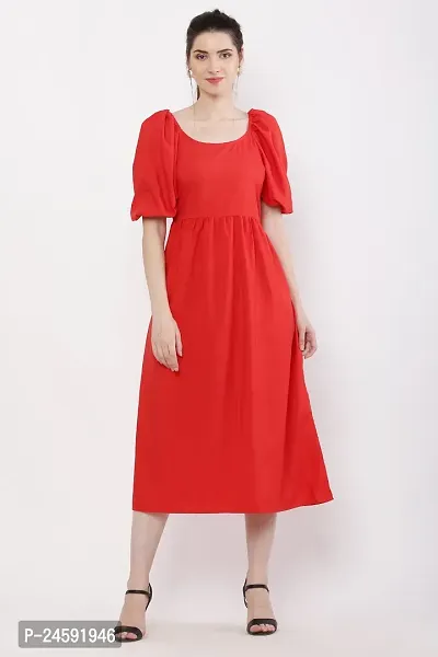 Stylish Red Crepe Printed Dress For Women-thumb0