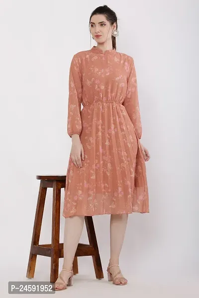 Stylish Brown Georgette Printed Dress For Women