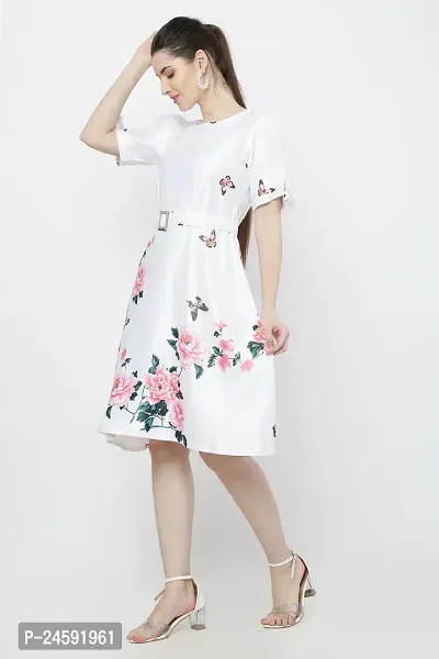 Stylish White Satin Printed Dress For Women