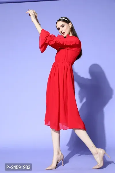 Stylish Red Chiffon Printed Dress For Women-thumb3