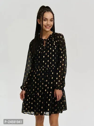 Stylish Black Chiffon Printed Dress For Women-thumb0