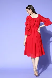 Stylish Red Chiffon Printed Dress For Women-thumb1