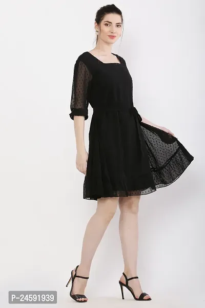 Stylish Black Georgette Printed Dress For Women-thumb0