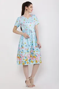 Stylish Blue Satin Printed Dress For Women-thumb1