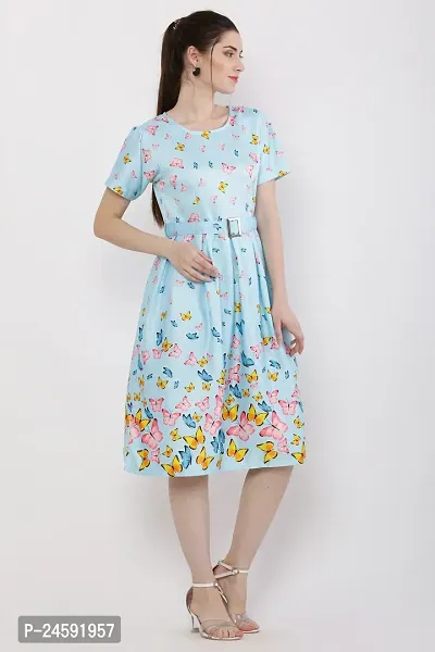 Stylish Blue Satin Printed Dress For Women-thumb2