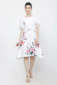 Stylish White Satin Printed Dress For Women-thumb1