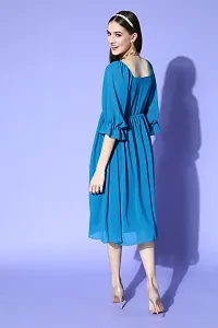 Stylish Turquoise Chiffon Printed Dress For Women-thumb1
