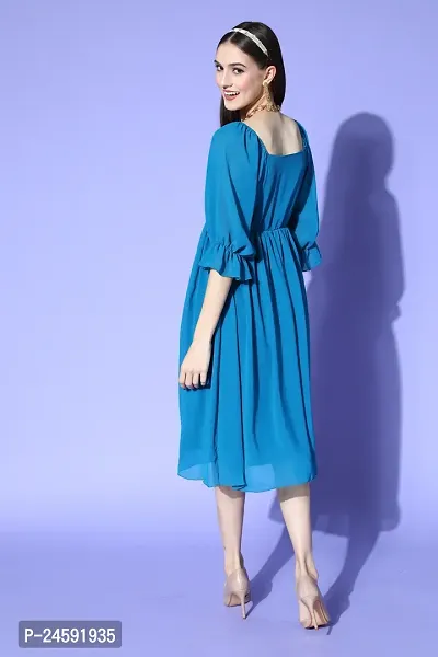 Stylish Turquoise Chiffon Printed Dress For Women-thumb2